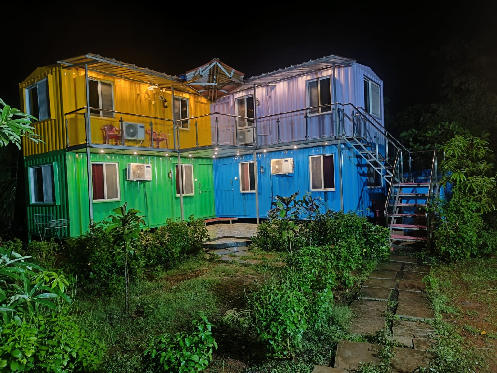Luxury suites lit up at night